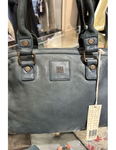 BIBA Sac bowling cuir vintage BOSTON BT1 BLEU