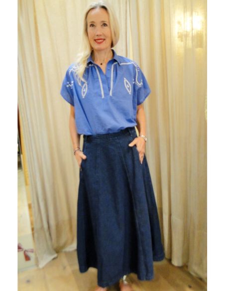 HOD Paris jupe longue LISA jean bleu