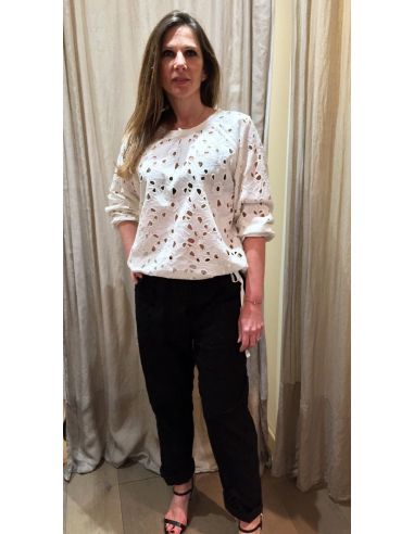 My Sunday Morning pantalon HARVEY pants ajouré brodé noir coton