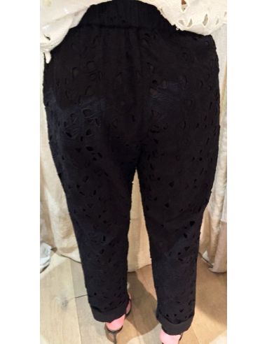 My Sunday Morning pantalon HARVEY pants ajouré brodé noir coton