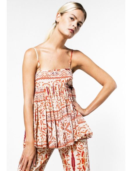 VDeVinster Top bretelles JOHN TOP coton imprimé orange