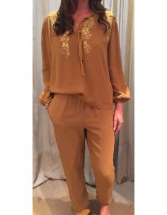 Argentique blouse viscose perlée liens pompons