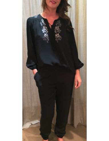 Argentique blouse viscose perlée liens pompons