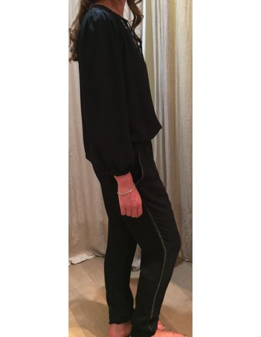 Argentique blouse viscose perlée liens pompons