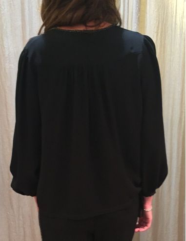 Argentique blouse viscose perlée liens pompons