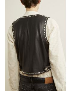 Laurence BRAS gilet GITA cuir noir 2